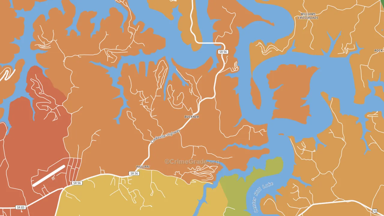 Buckner, TN Map of Burglary Rates