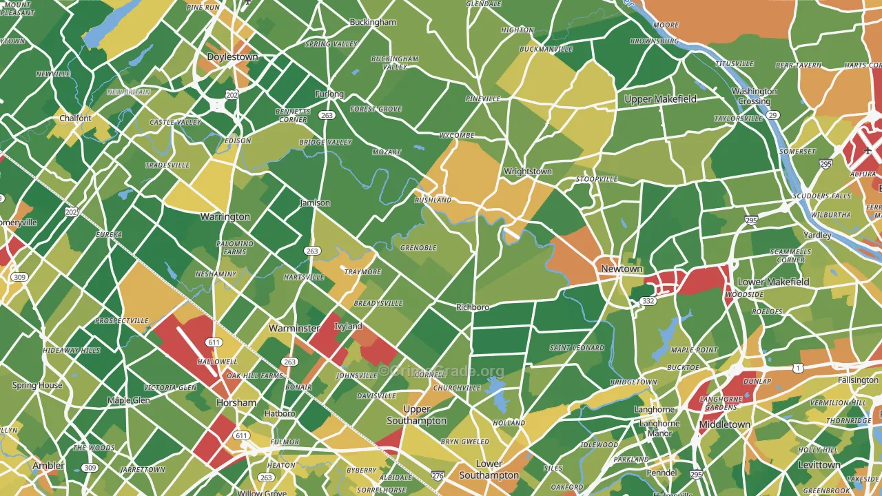 Bucks County, PA Map of Burglary Rates