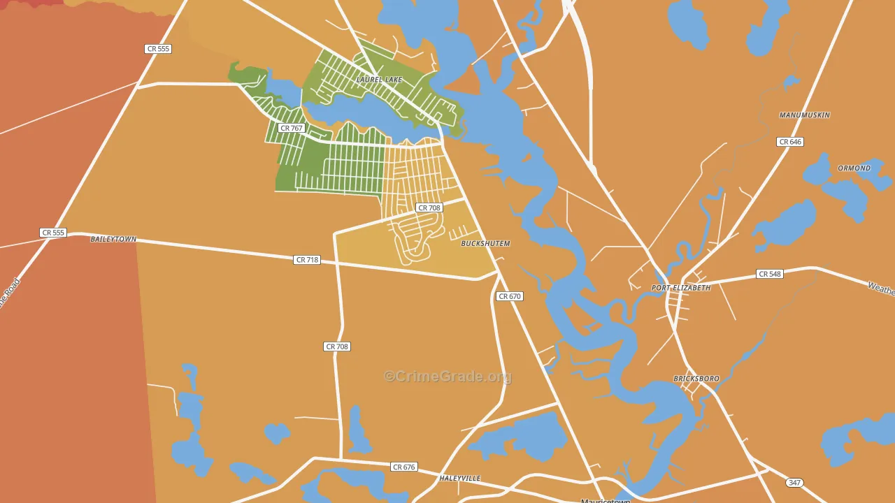 Buckshutem, NJ Map of Burglary Rates