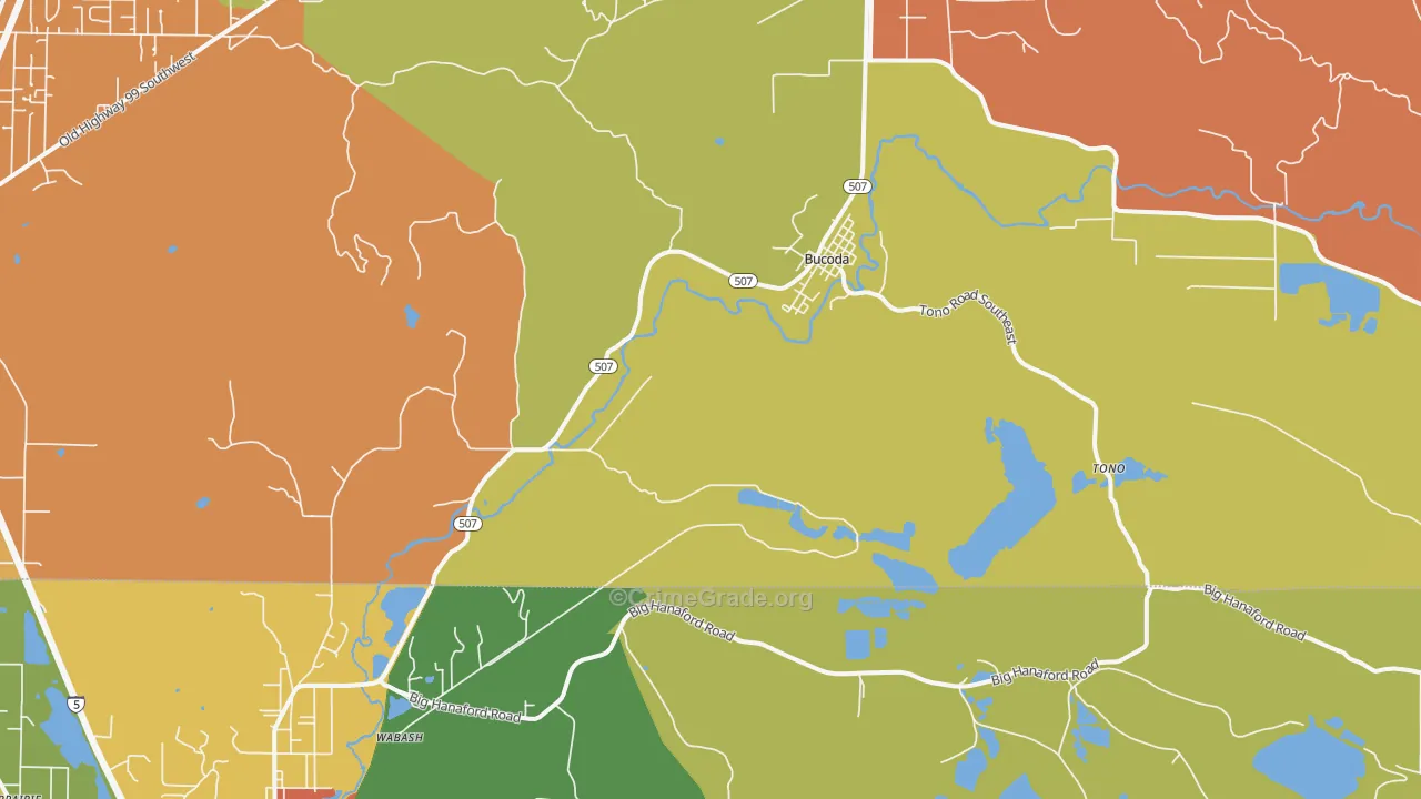 Bucoda, WA Map of Burglary Rates