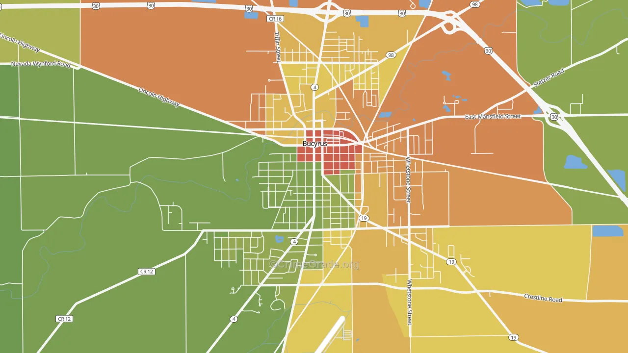 Bucyrus Commercial Historical District, Bucyrus, OH Map of Burglary Rates