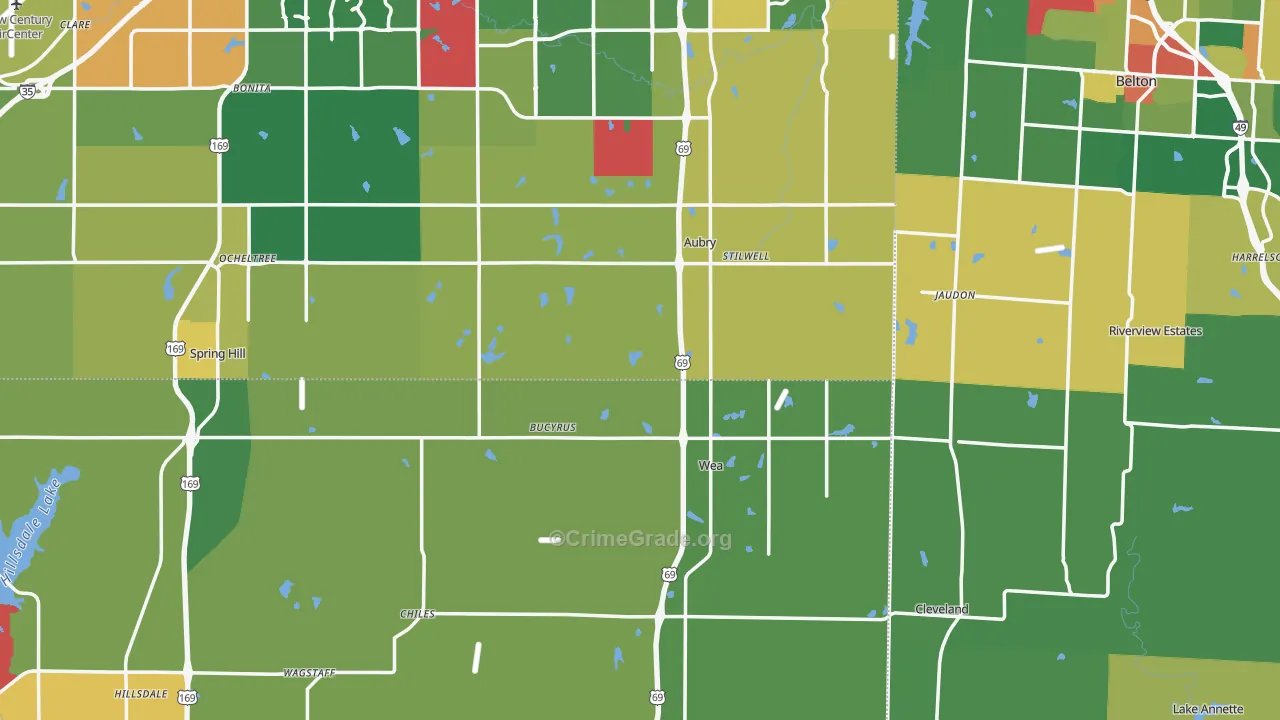 Bucyrus, KS Map of Burglary Rates