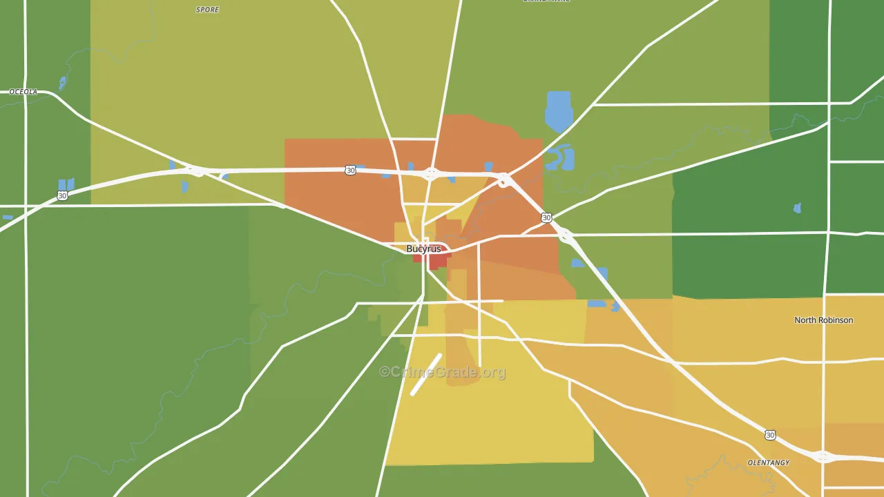 Bucyrus, OH Map of Burglary Rates