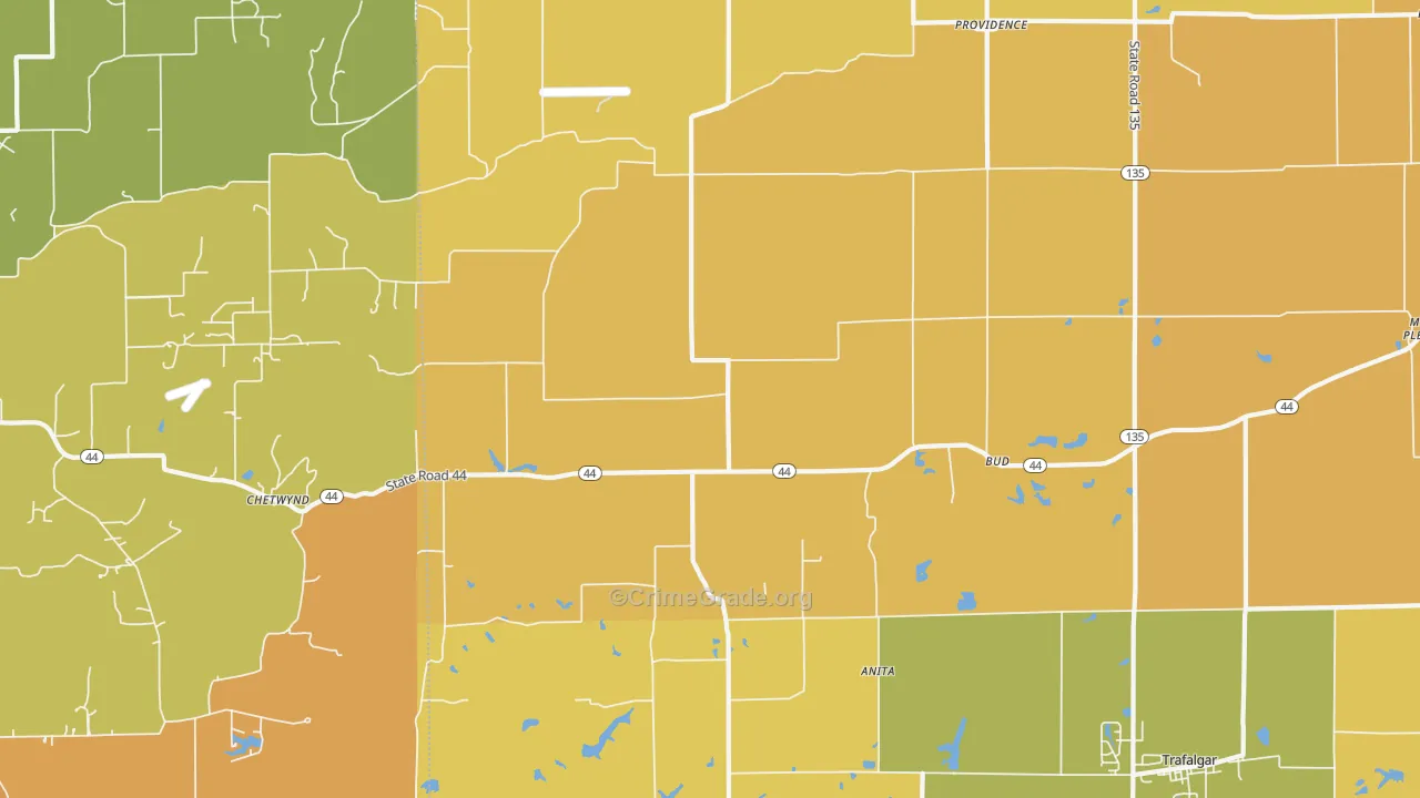 Bud, IN Map of Burglary Rates