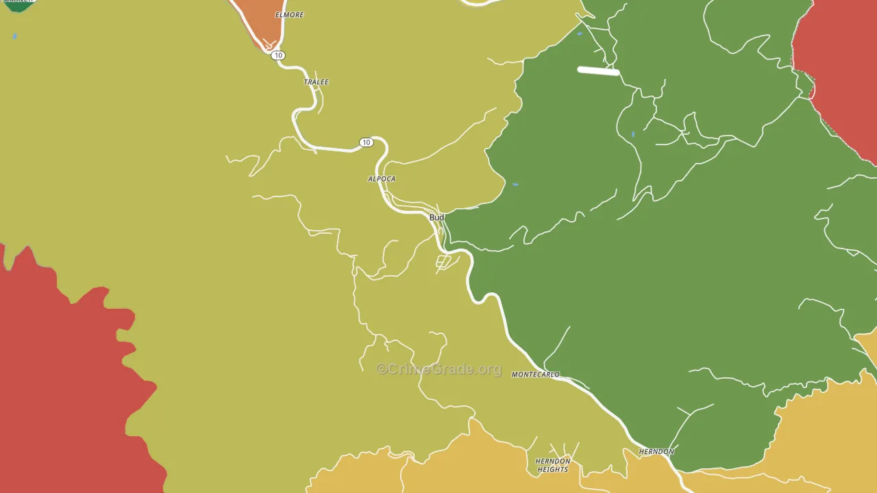 Bud, WV Map of Burglary Rates