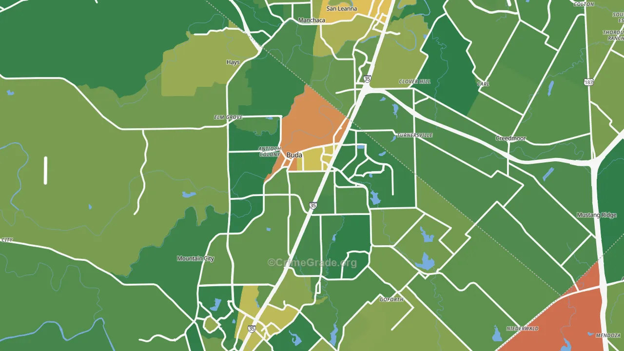 Buda, TX Map of Burglary Rates