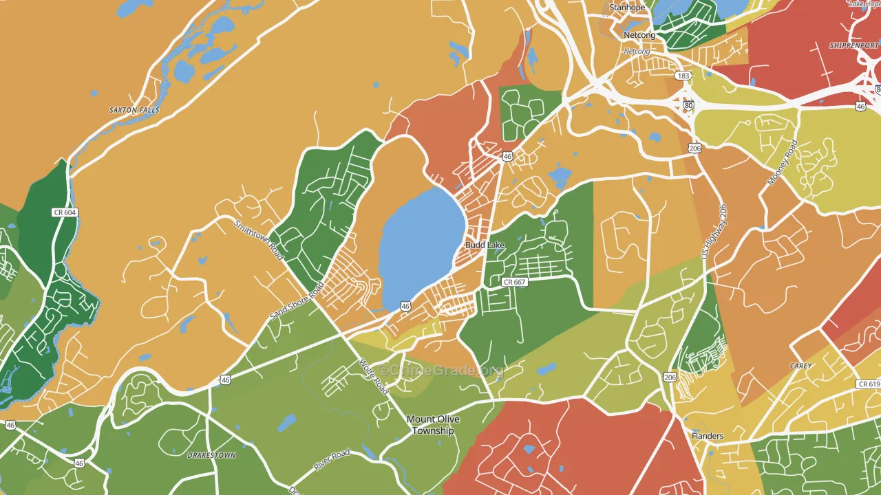 Budd Lake, NJ Map of Burglary Rates