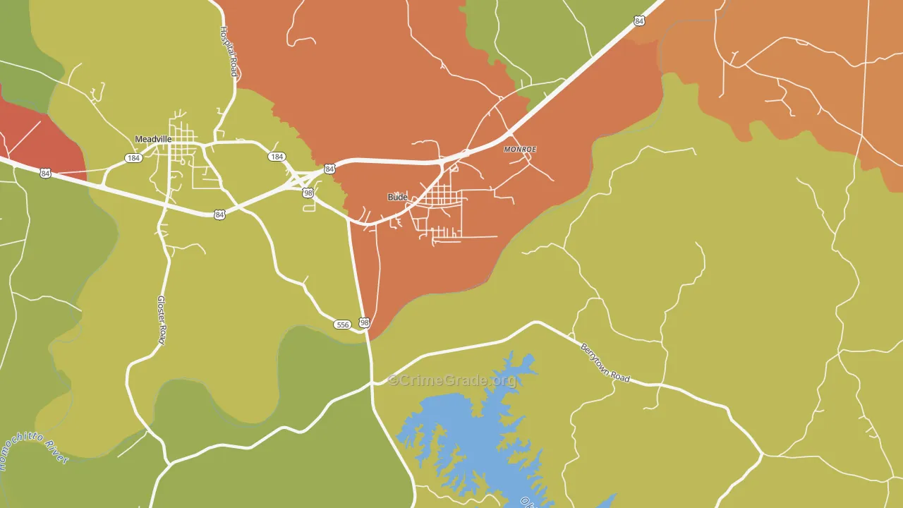 Bude, MS Map of Burglary Rates