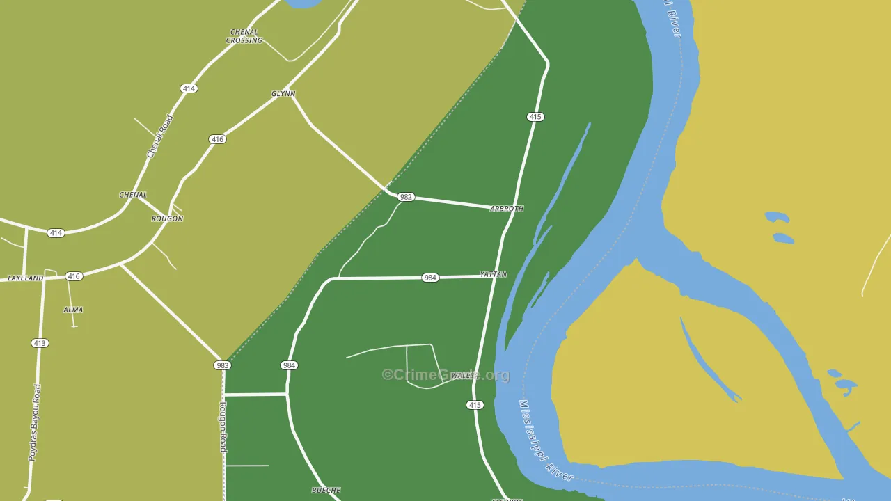 Bueche, LA Map of Burglary Rates