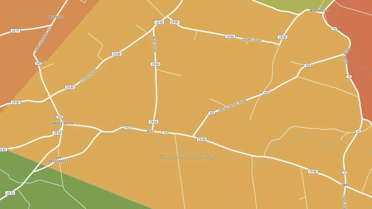 Buel, NY Map of Burglary Rates
