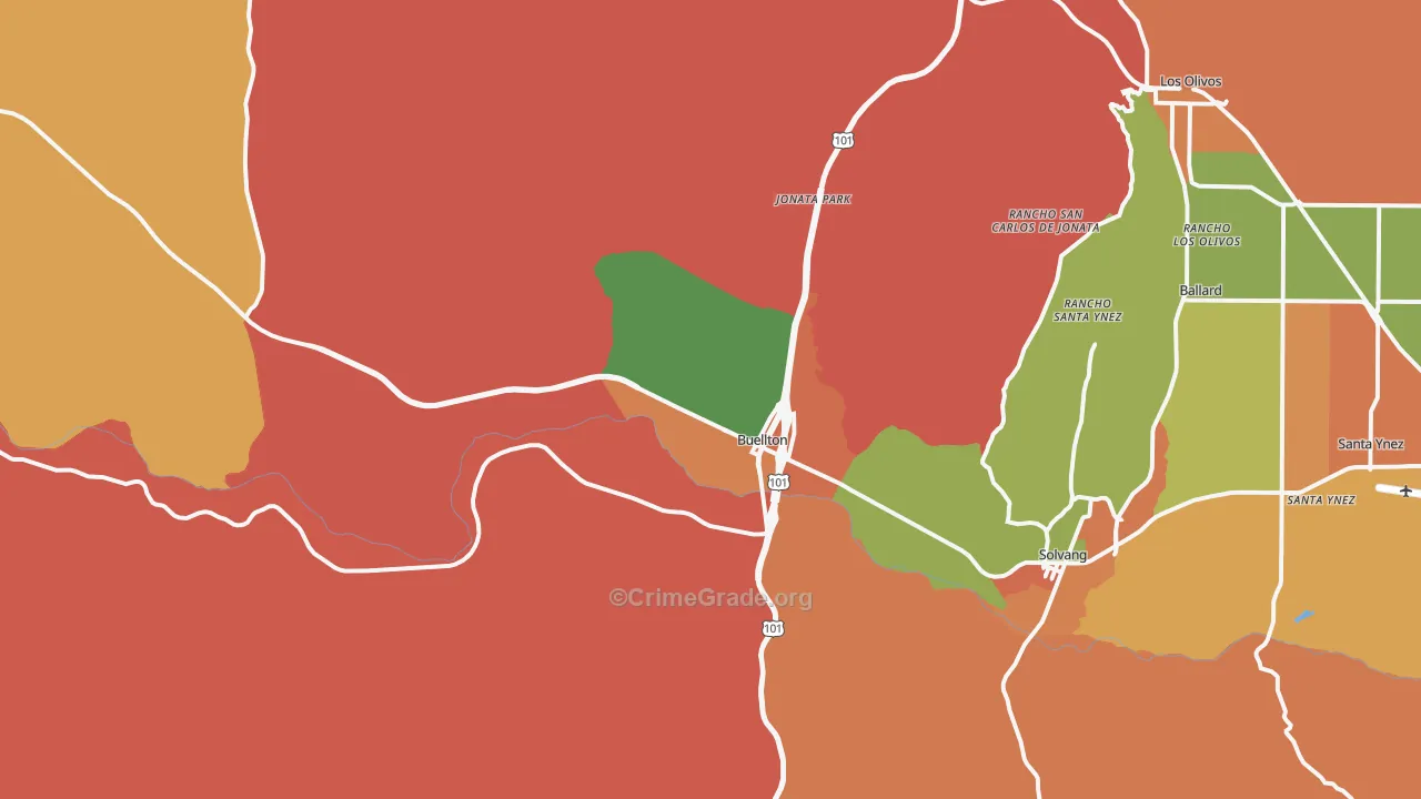 Buellton, CA Map of Burglary Rates