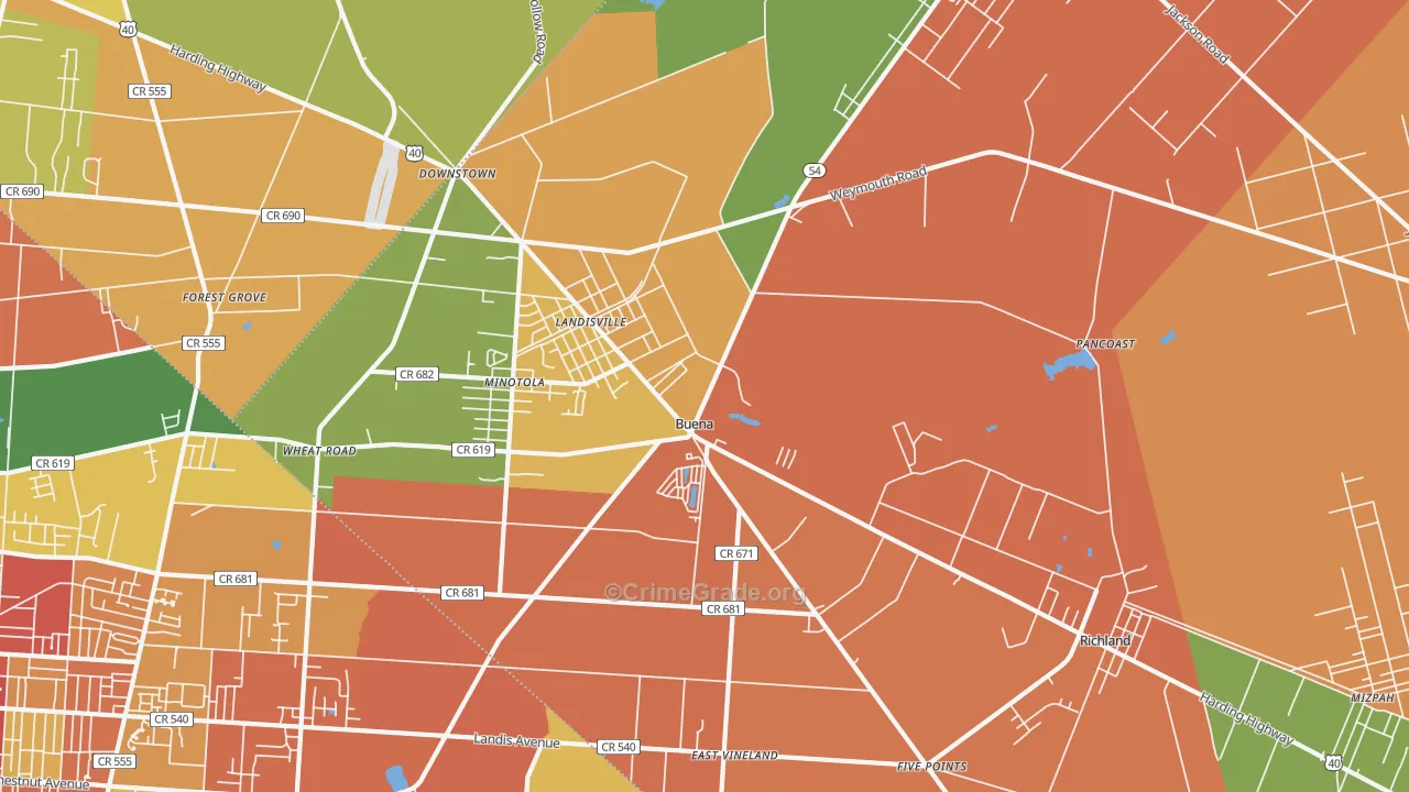 Buena, NJ Map of Burglary Rates