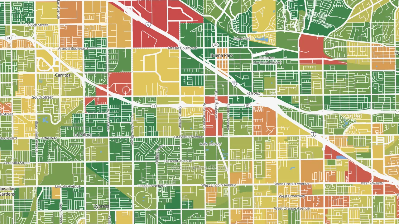 Buena Park, CA Map of Burglary Rates