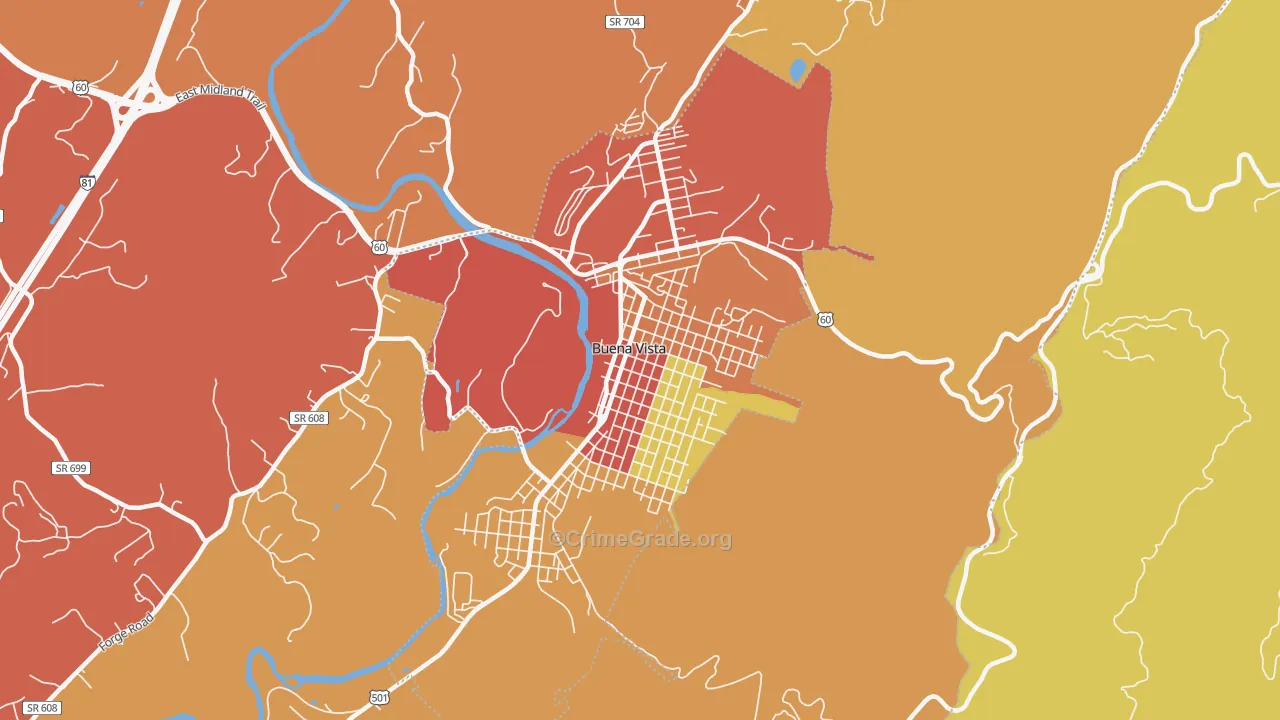Buena Vista City, VA Map of Burglary Rates