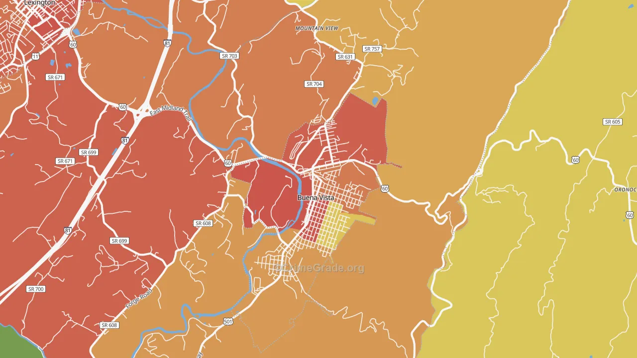 Buena Vista, VA Map of Burglary Rates