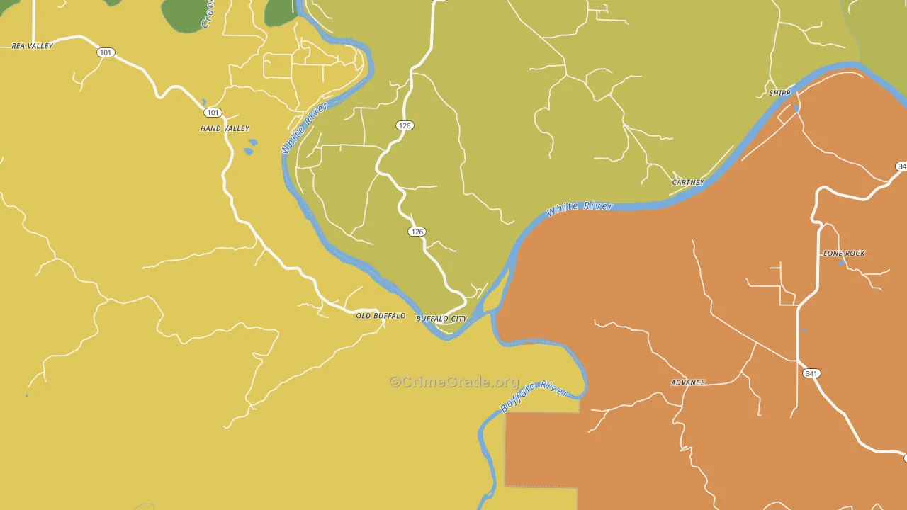 Buffalo City, AR Map of Burglary Rates