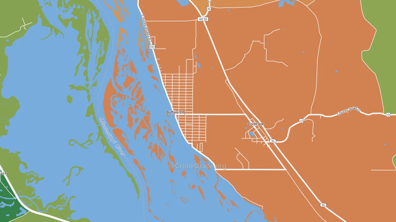 Buffalo City, WI Map of Burglary Rates