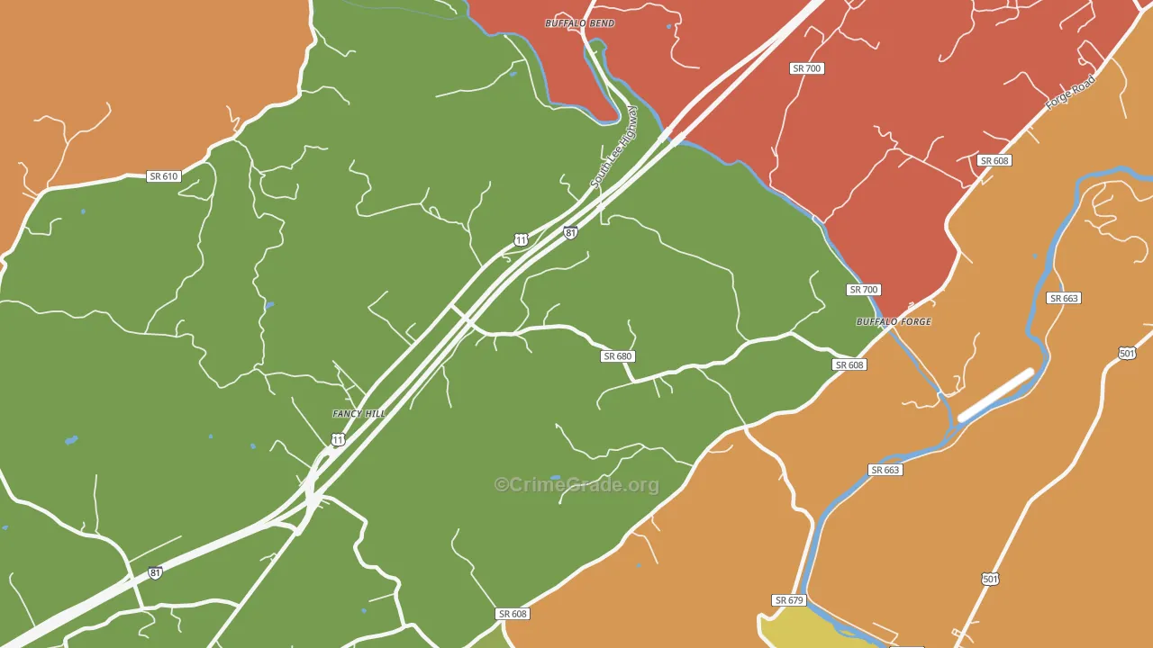 Buffalo Forge, VA Map of Burglary Rates