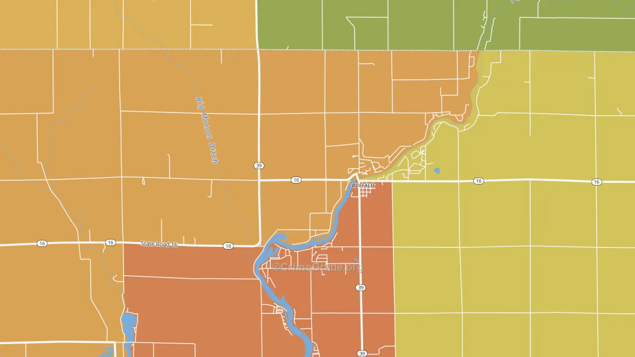 Buffalo, IN Map of Burglary Rates
