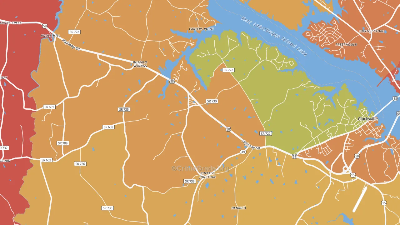 Buffalo Junction, VA Map of Burglary Rates
