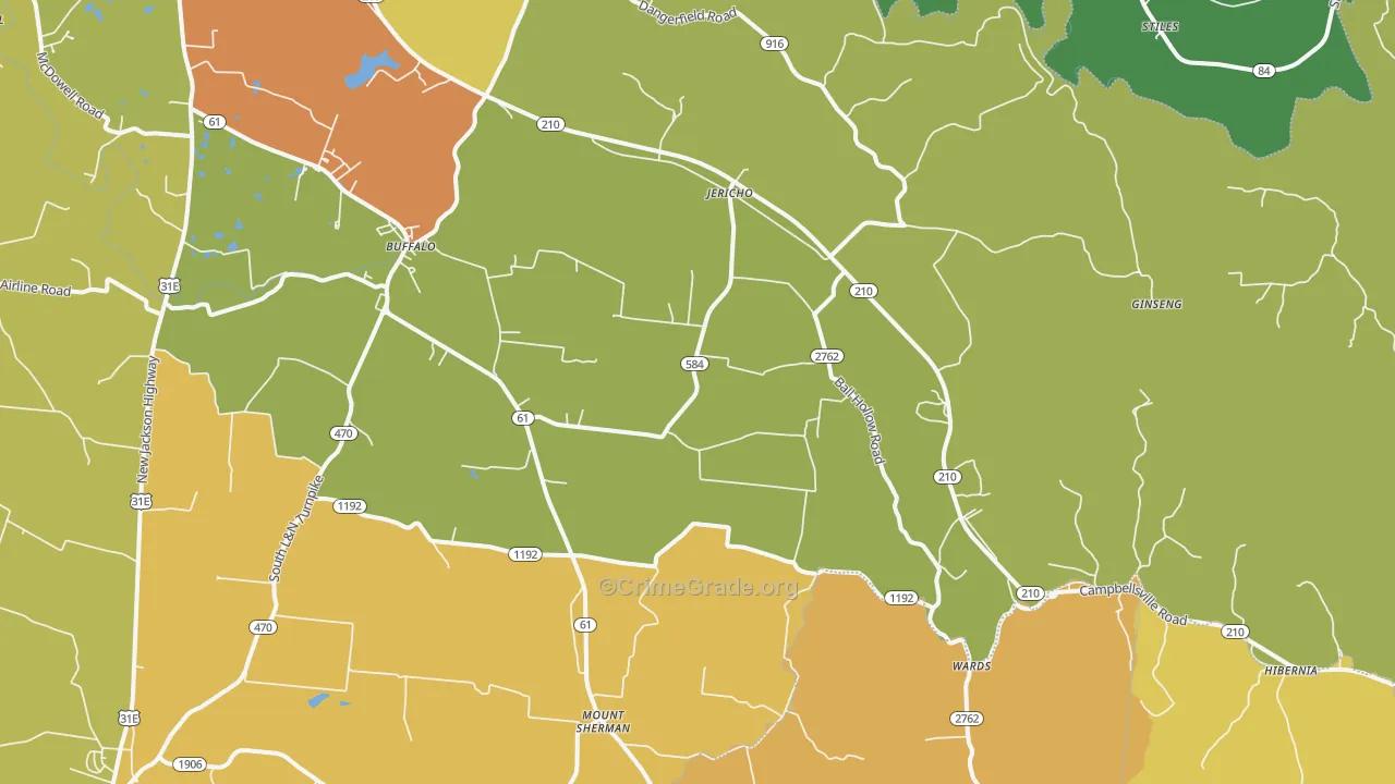 Buffalo, KY Map of Burglary Rates