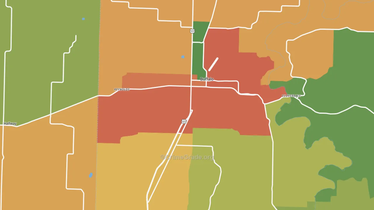 Buffalo, MO Map of Burglary Rates