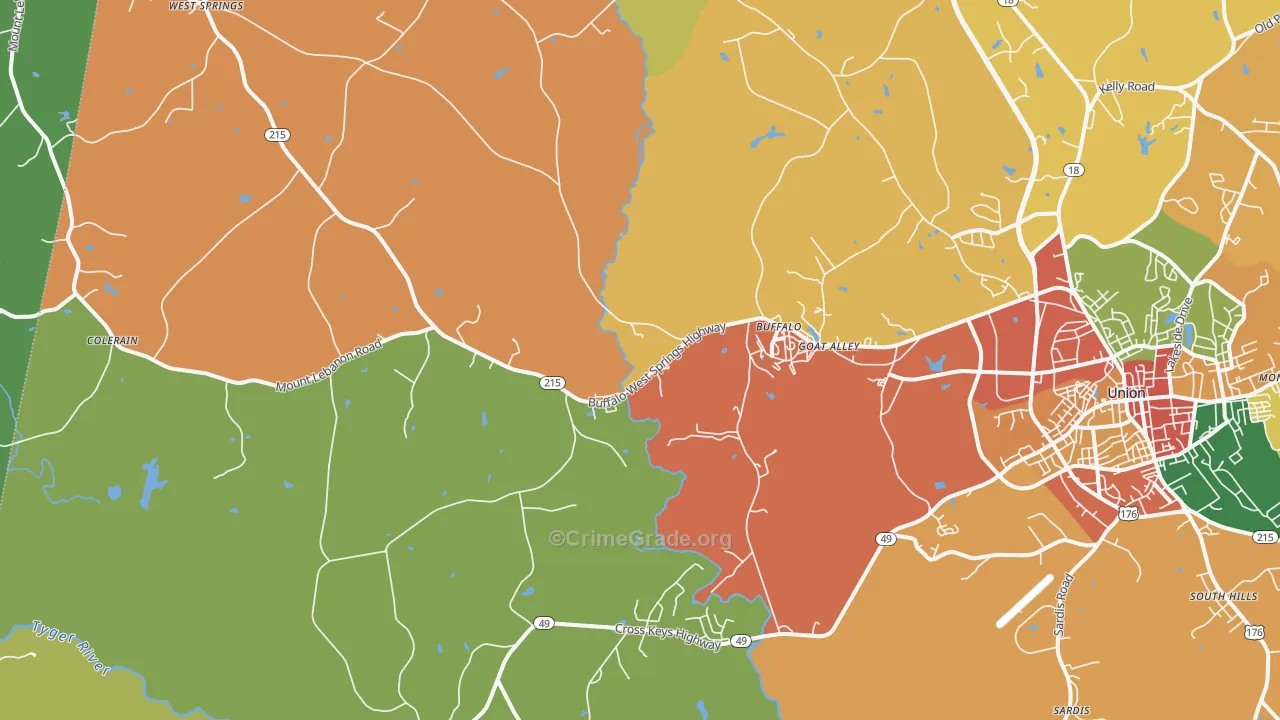 Buffalo, SC Map of Burglary Rates