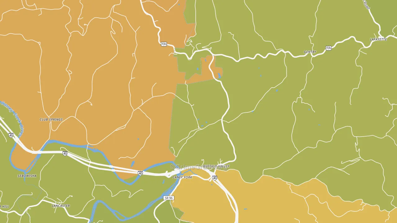 Buffalo Valley, TN Map of Burglary Rates