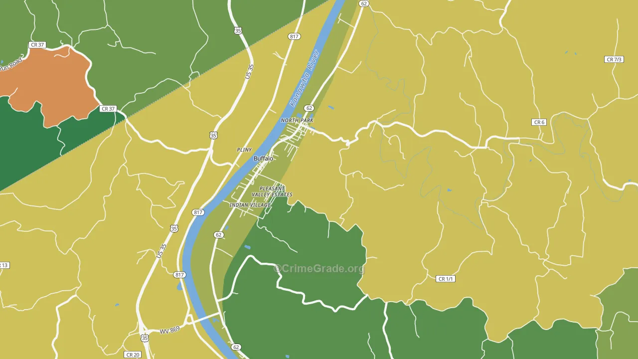Buffalo, WV Map of Burglary Rates