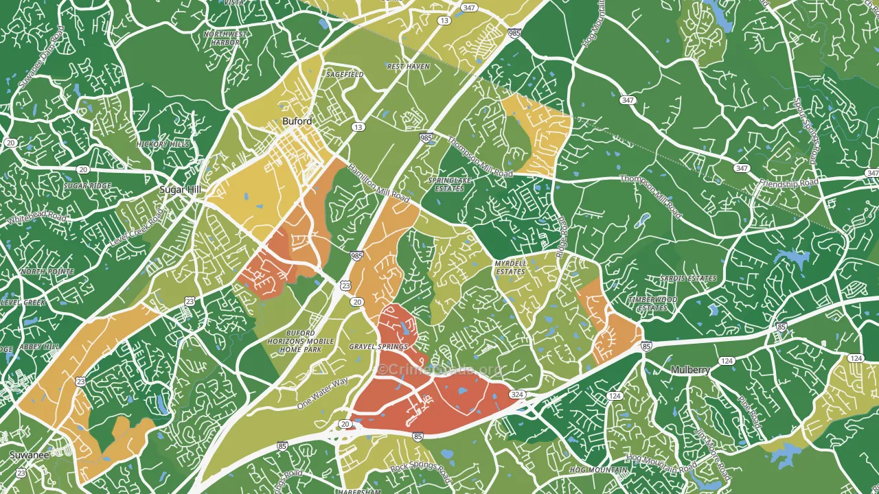 Buford, GA Map of Burglary Rates