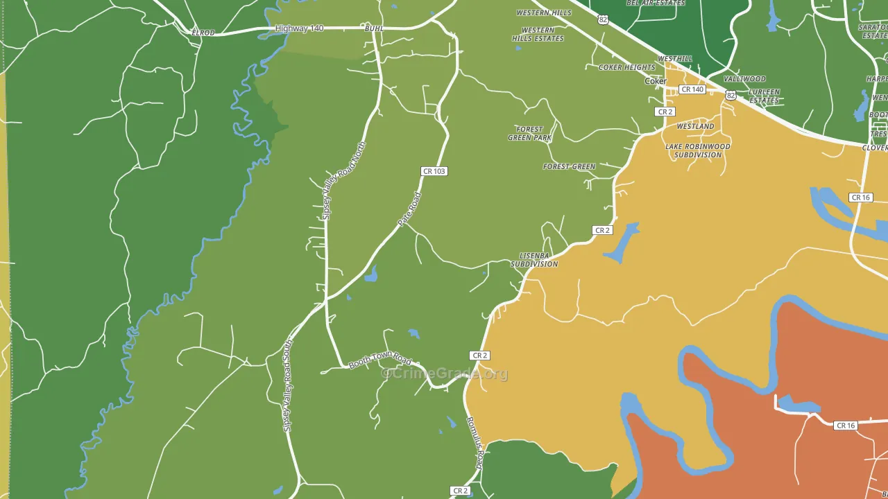 Buhl, AL Map of Burglary Rates
