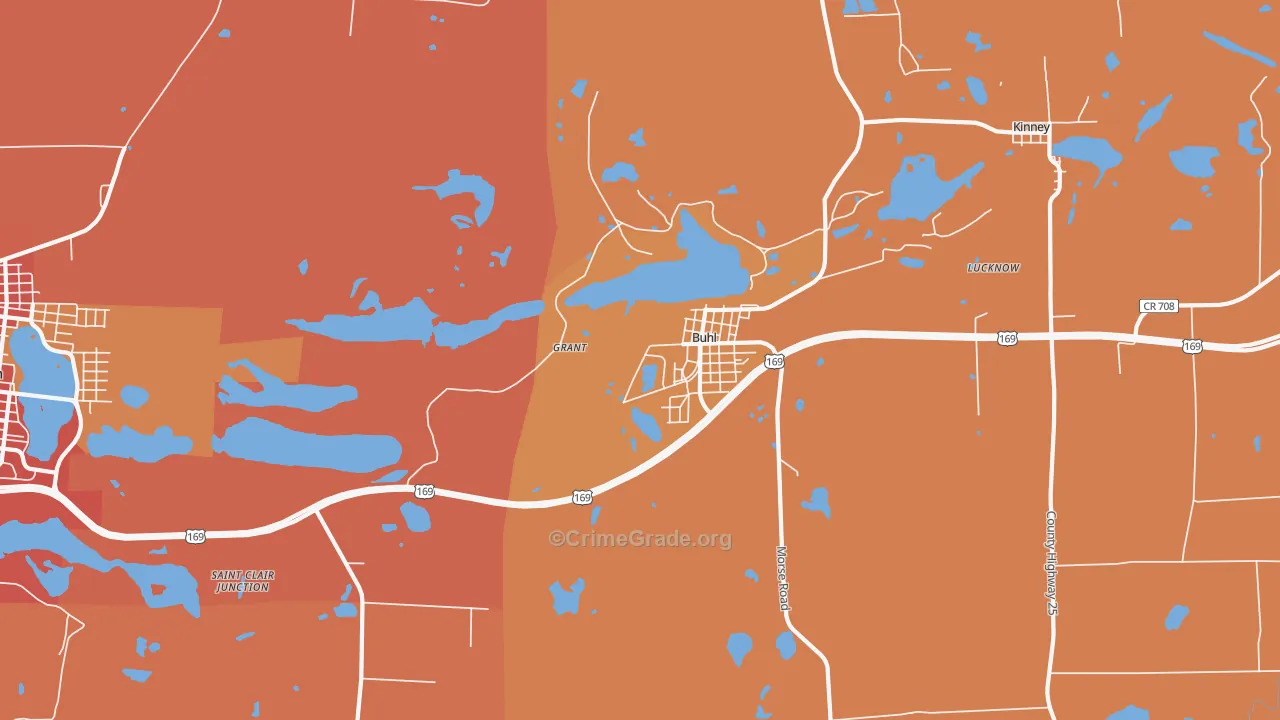 Buhl, MN Map of Burglary Rates