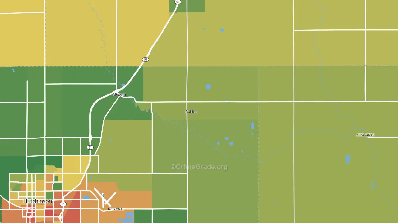 Buhler, KS Map of Burglary Rates