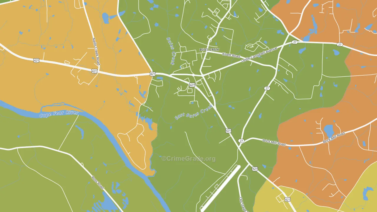 Buies Creek, NC Map of Burglary Rates