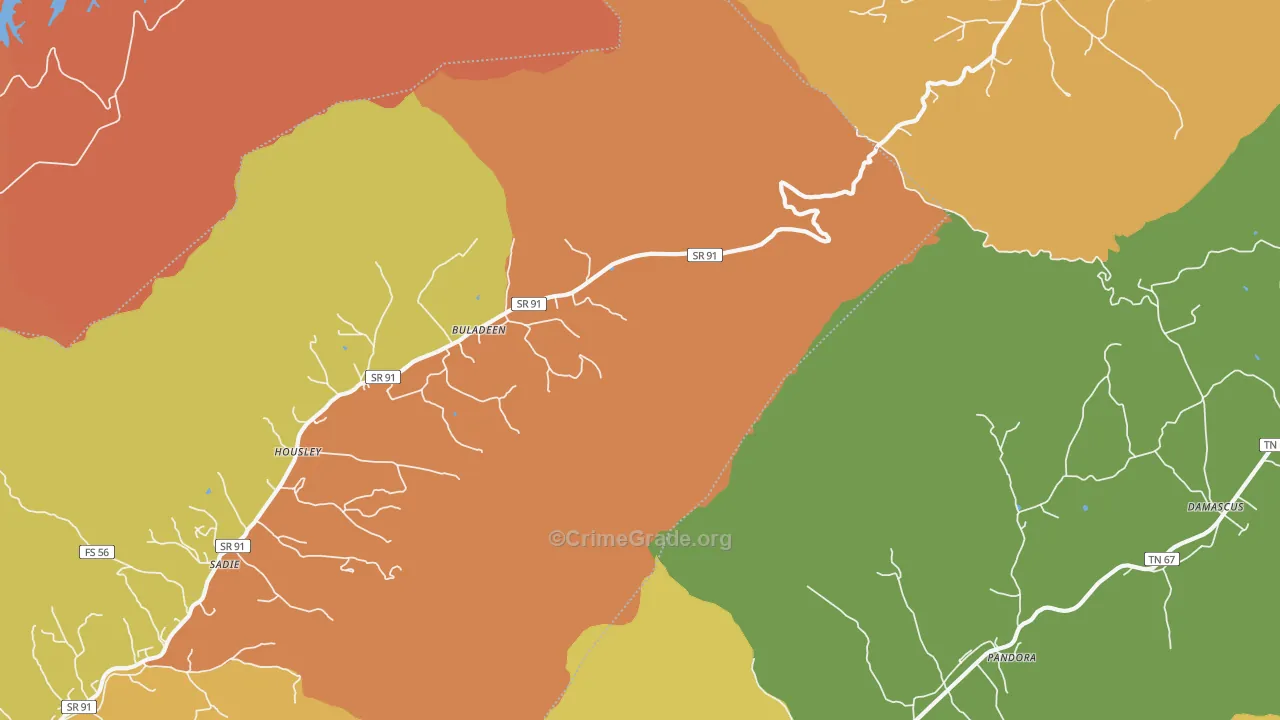 Buladeen, TN Map of Burglary Rates