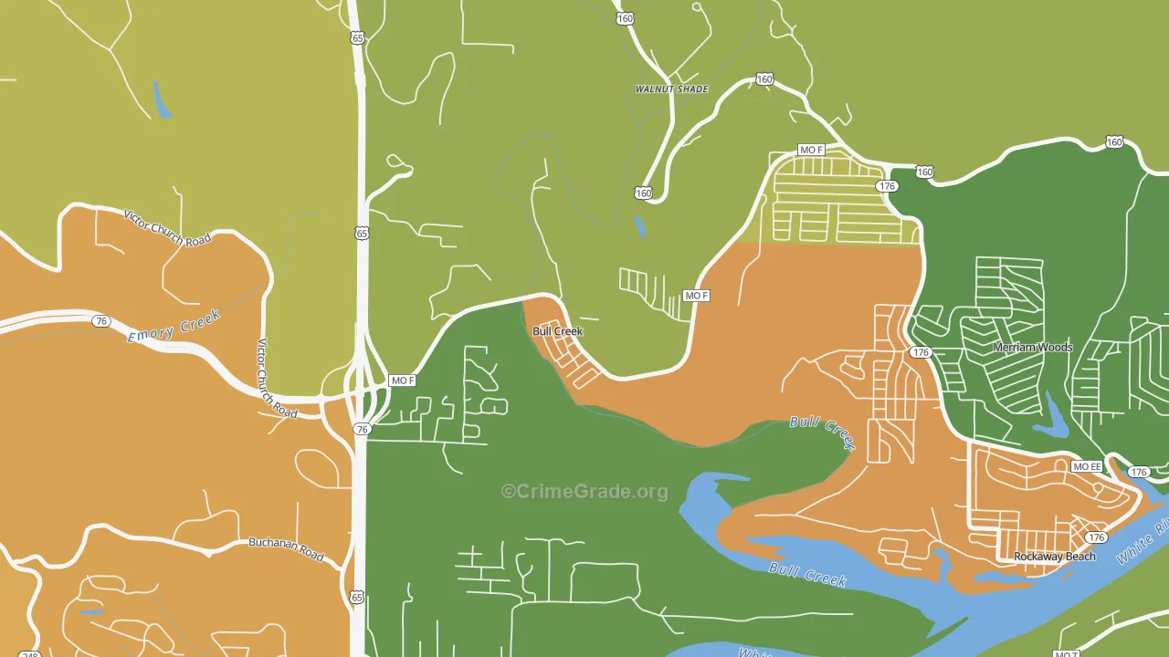Bull Creek, MO Map of Burglary Rates