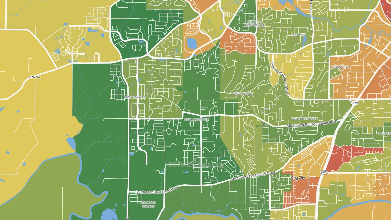 Bull Mountain, OR Map of Burglary Rates
