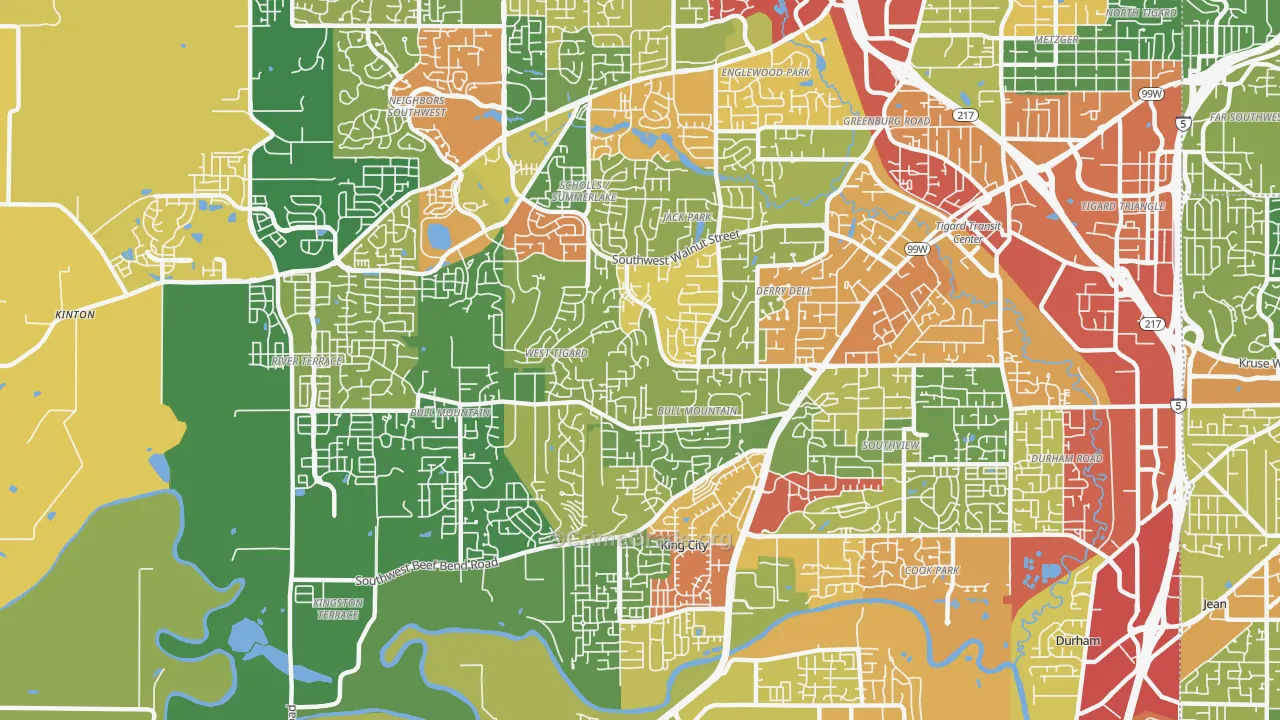 Bull Mountain, Tigard, OR Map of Burglary Rates
