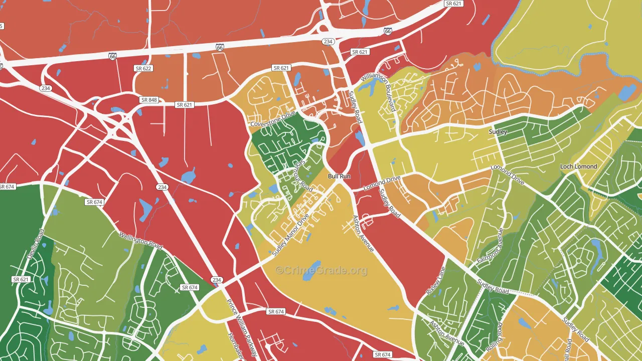 Bull Run, VA Map of Burglary Rates
