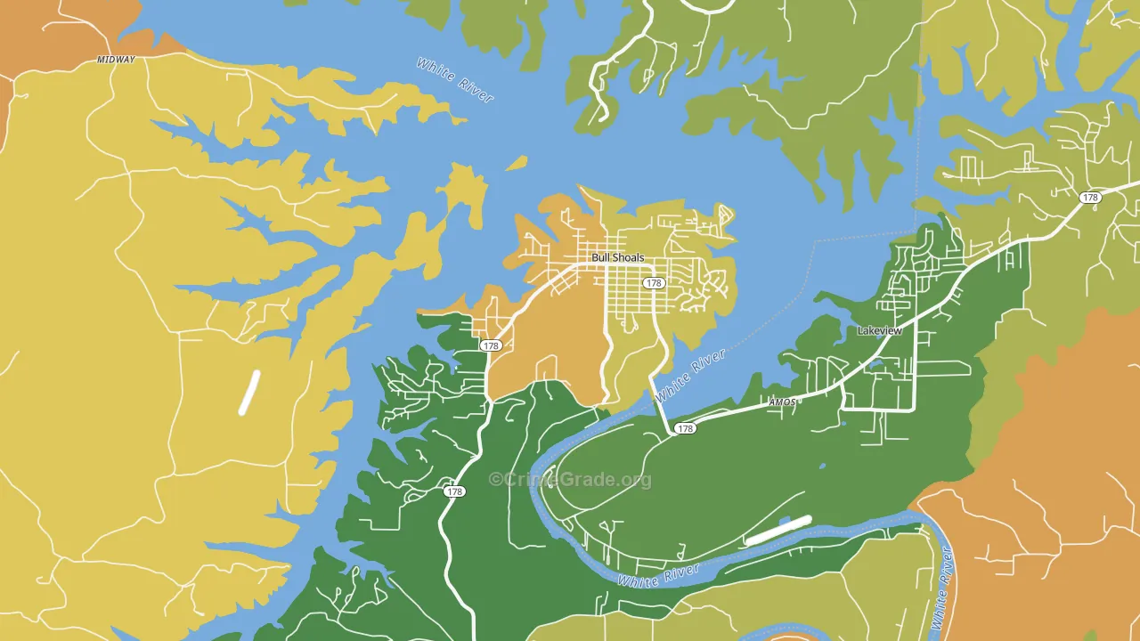 Bull Shoals, AR Map of Burglary Rates