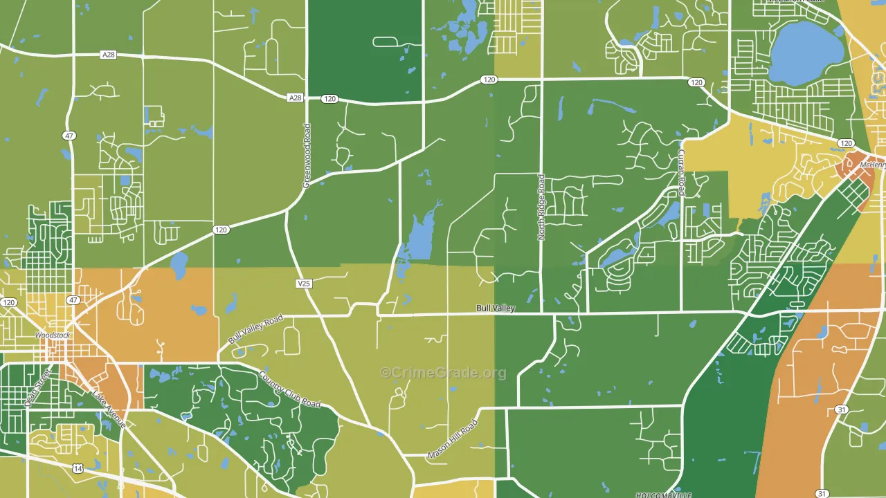Bull Valley, IL Map of Burglary Rates