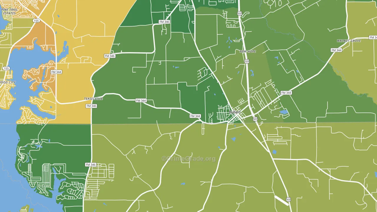 Bullard, TX Map of Burglary Rates