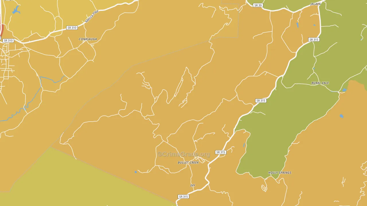Bullet Creek, TN Map of Burglary Rates