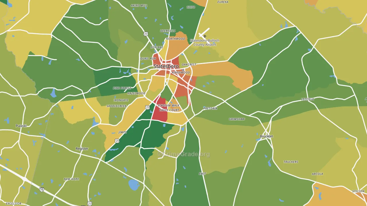 Bulloch County, GA Map of Burglary Rates