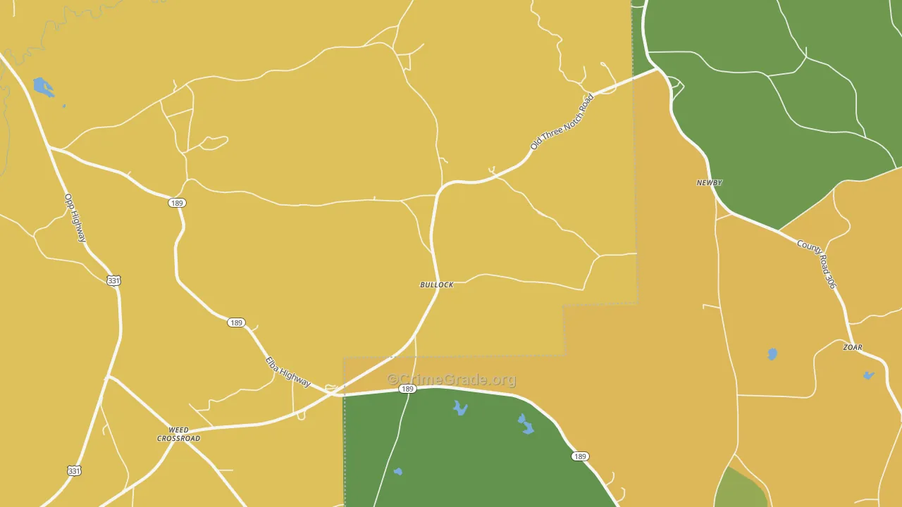 Bullock, AL Map of Burglary Rates