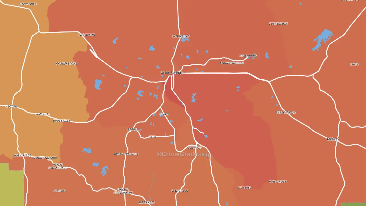 Bullock County, AL Map of Burglary Rates