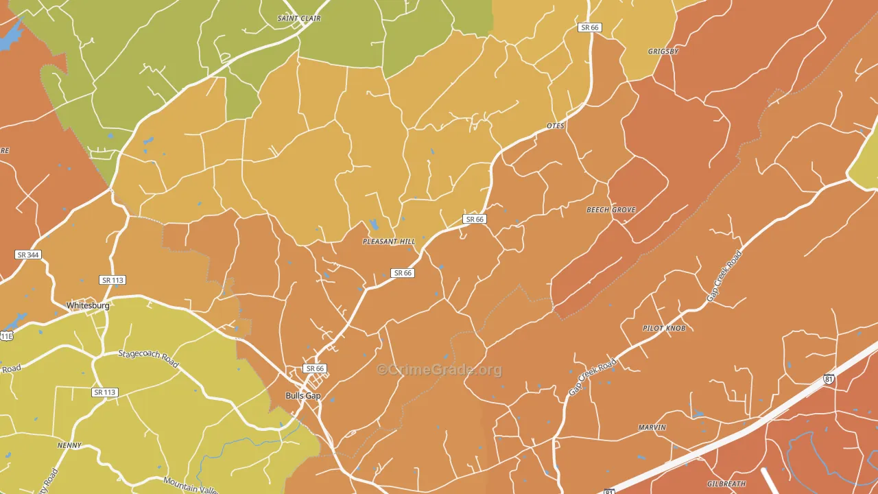 Bulls Gap, TN Map of Burglary Rates