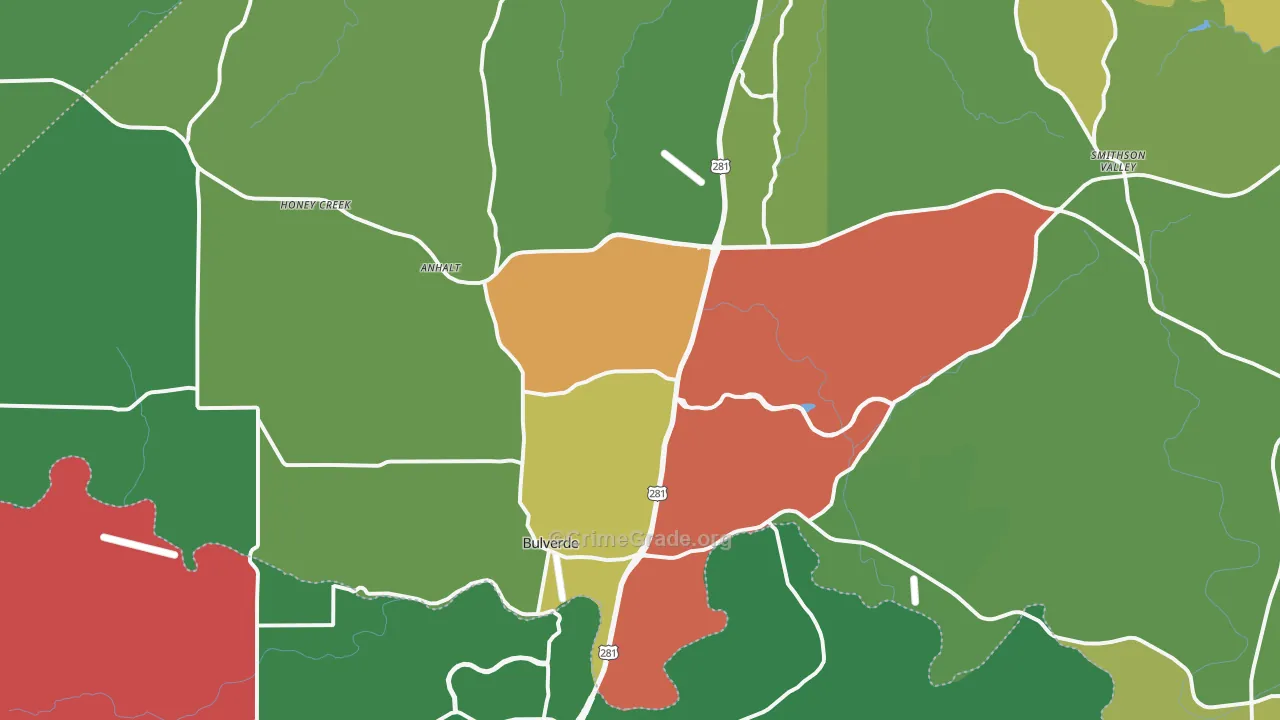 Bulverde, TX Map of Burglary Rates