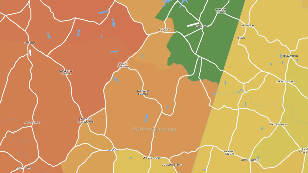 Bumpass, VA Map of Burglary Rates