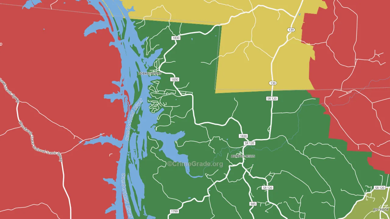 Bumpus Mills, TN Map of Burglary Rates